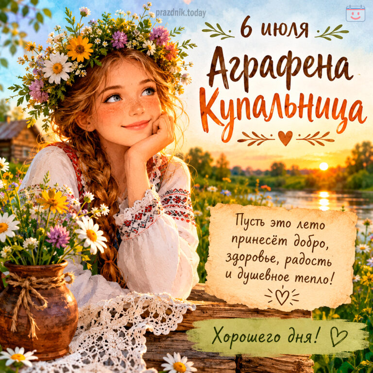 Открытка ко дню Аграфена Купальница 6 июля