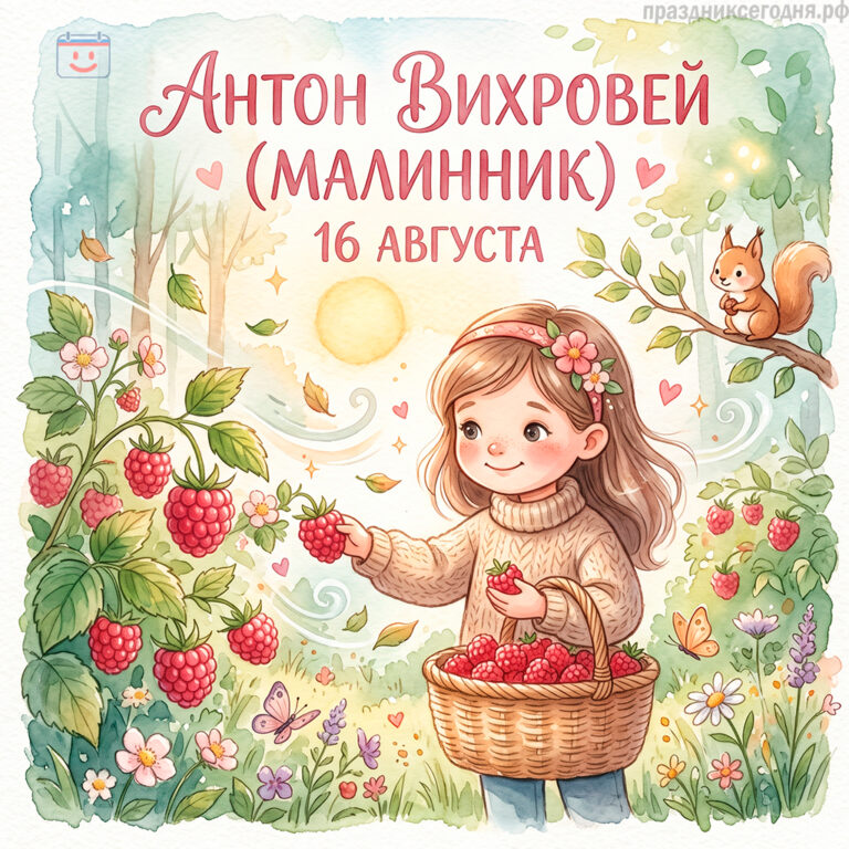 Открытка ко дню Антона Вихровея (Малинника) 16 августа