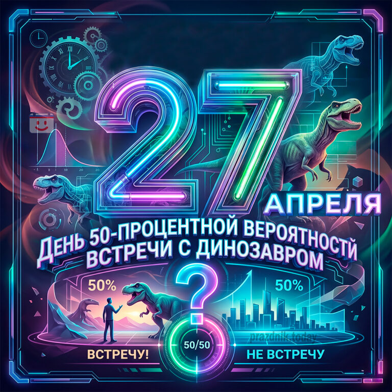 Открытка ко дню 50-процентной вероятности встречи с динозавром 27 апреля