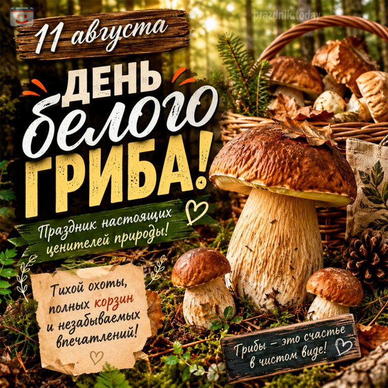 Открытка ко дню белого гриба 11 августа