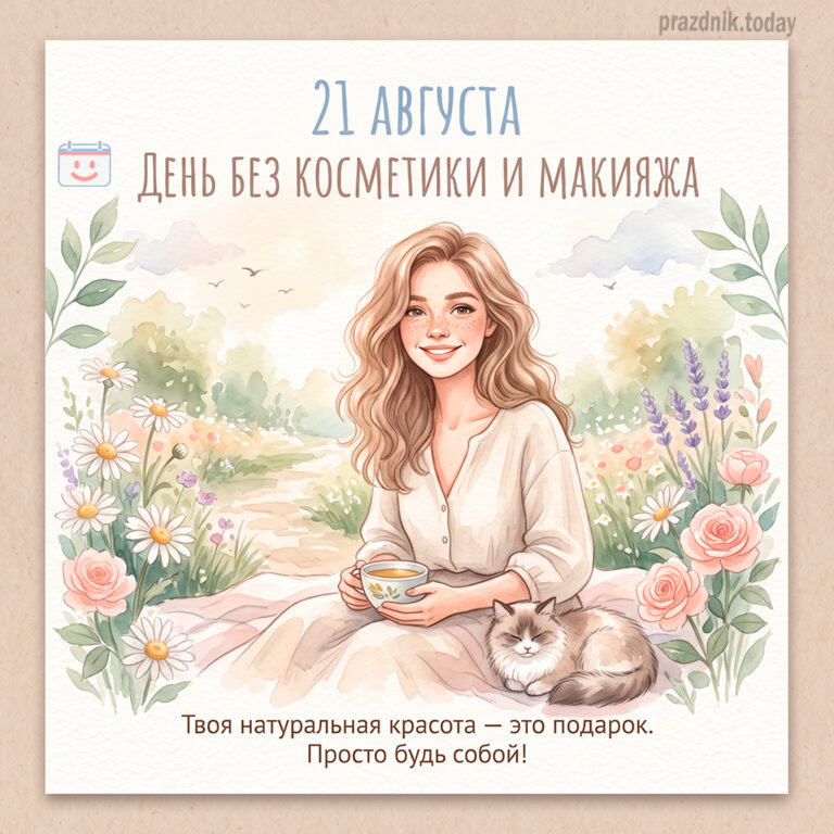 Открытка ко дню без косметики и макияжа 21 августа