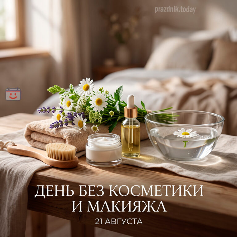 Открытка ко дню без косметики и макияжа 21 августа
