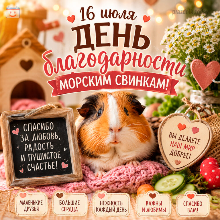Открытка ко дню благодарности морским свинкам 16 июля