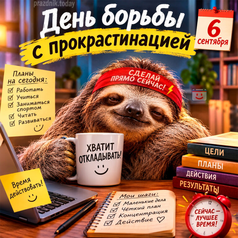 Открытка ко дню борьбы с прокрастинацией 6 сентября