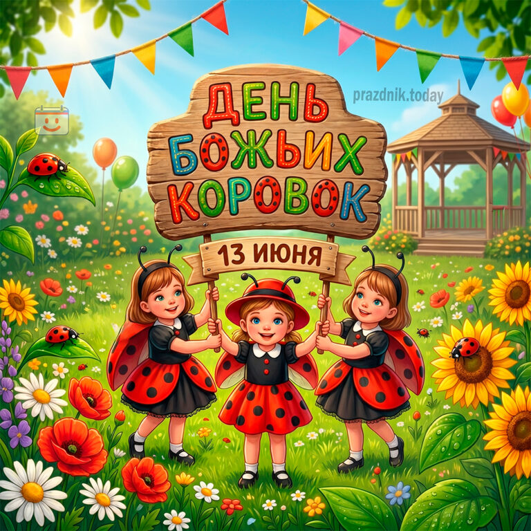 Открытка ко дню божьих коровок 13 июня