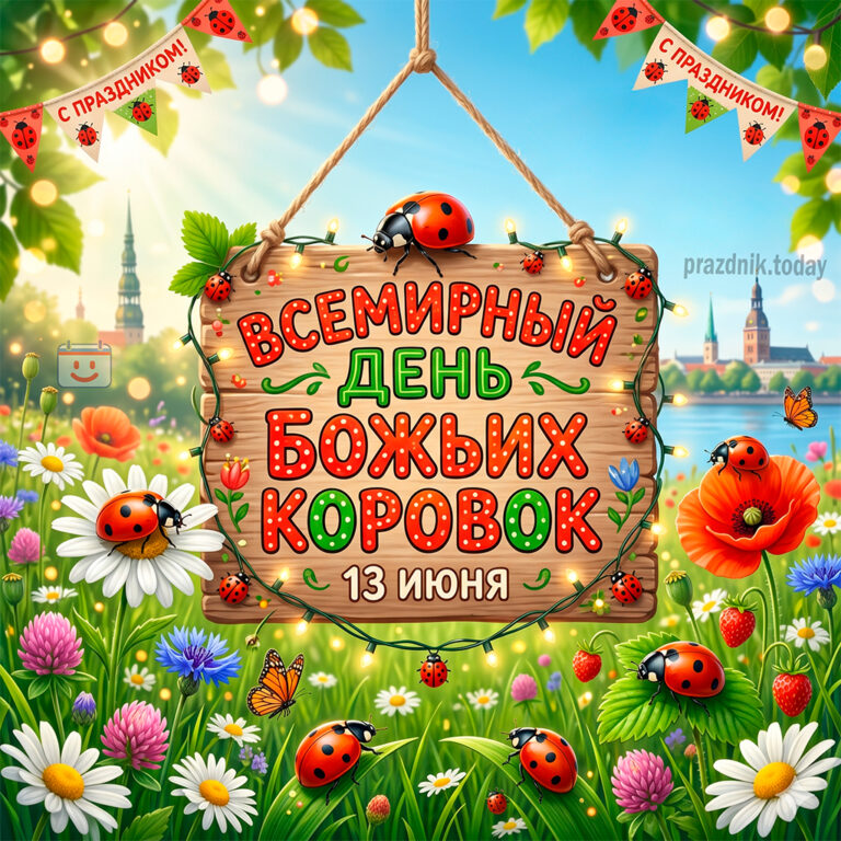 Открытка ко дню божьих коровок 13 июня
