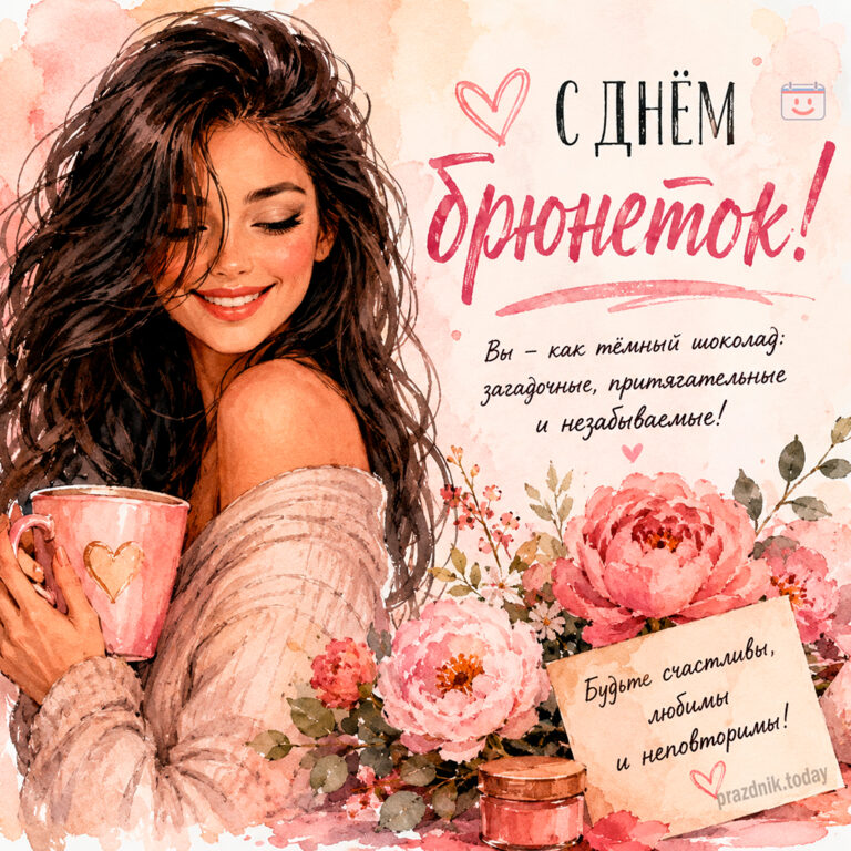 Открытка ко дню брюнеток 28 мая
