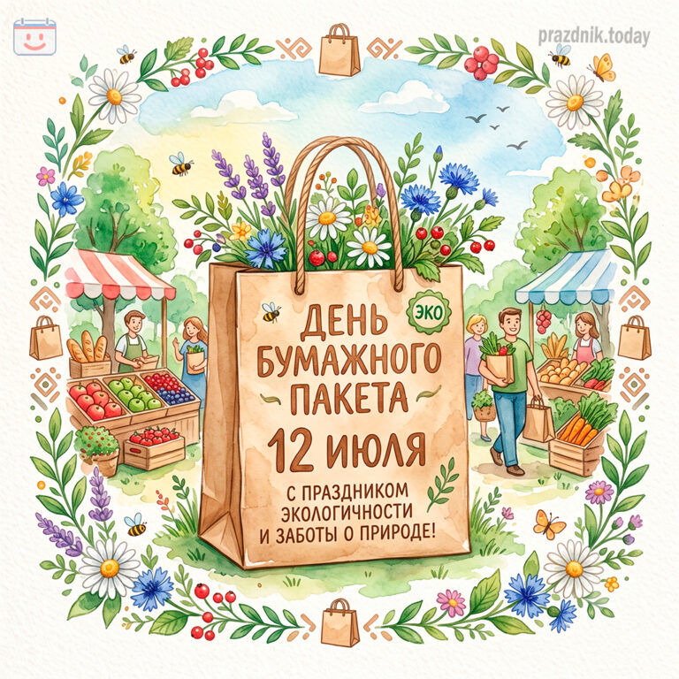 Открытка ко дню бумажного пакета 12 июля