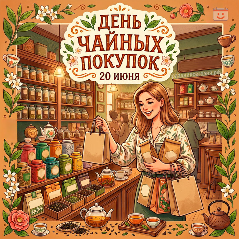 Открытка ко дню чайных покупок 20 июня