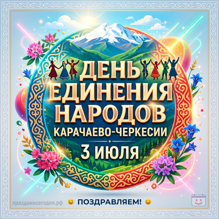 Открытка ко дню единения народов Карачаево-Черкесии 3 июля