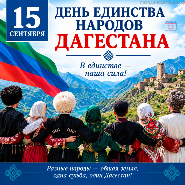 Открытка ко дню единства народов Дагестана 15 сентября