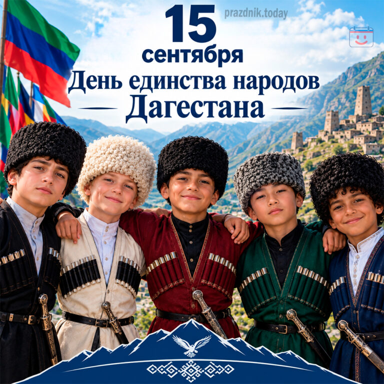 Открытка ко дню единства народов Дагестана 15 сентября
