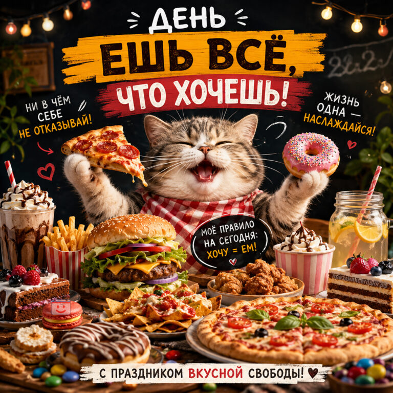 Открытка ко Дню «Ешь всё, что хочешь» 11 мая