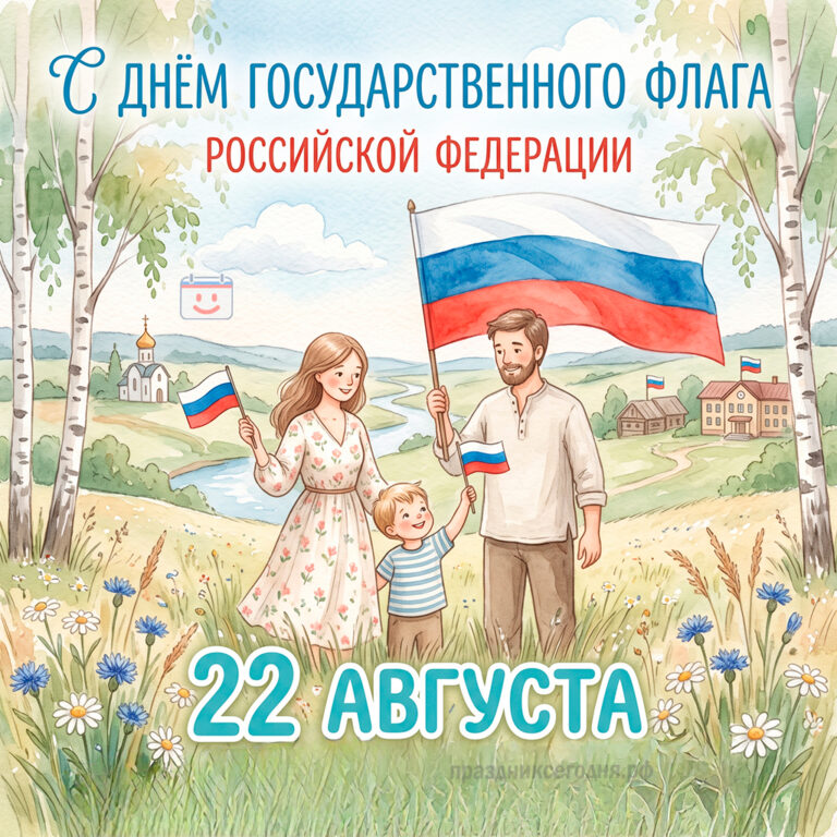 Открытка ко дню Государственного флага Российской Федерации 22 августа