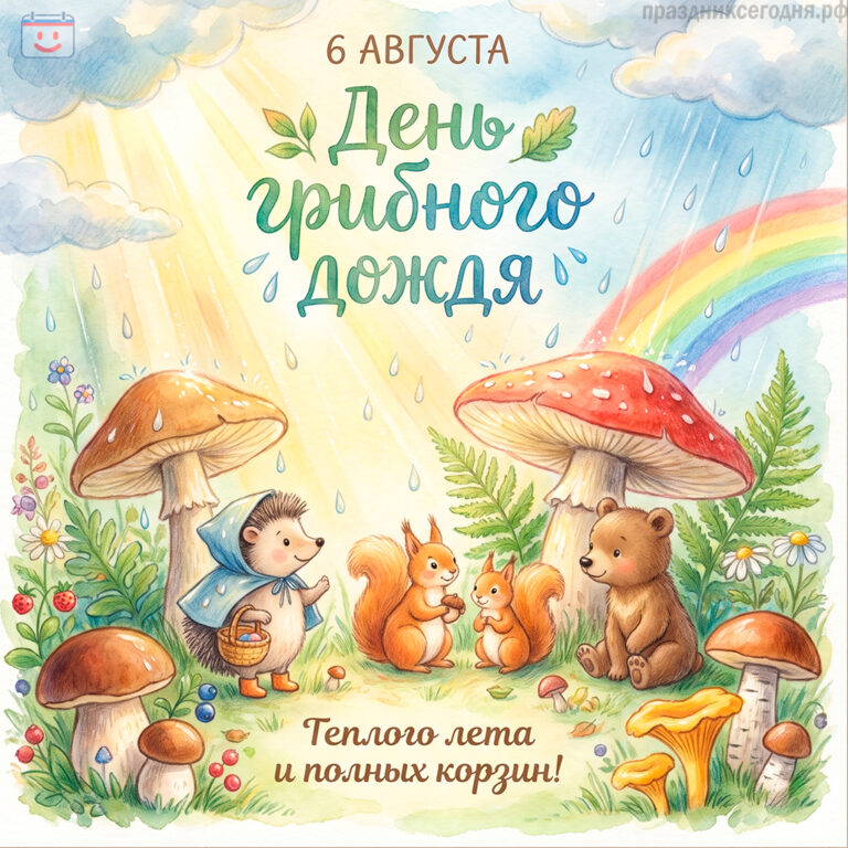 Открытка ко дню грибного дождя 6 августа