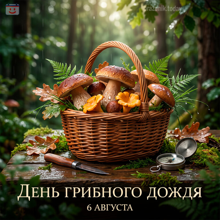 Открытка ко дню грибного дождя 6 августа