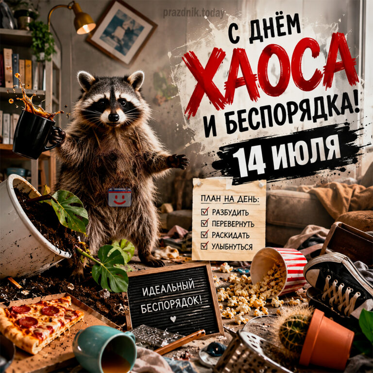 Открытка ко дню хаоса и беспорядка 14 июля
