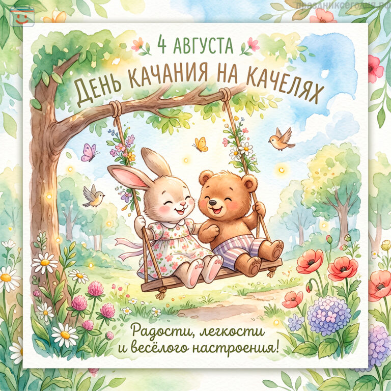 Открытка ко дню качания на качелях 4 августа