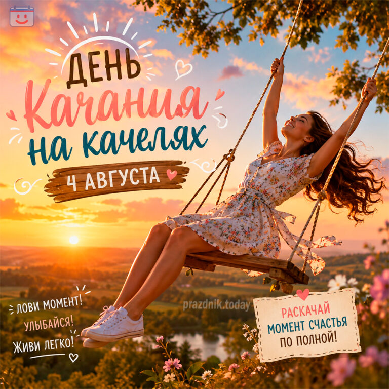 Открытка ко дню качания на качелях 4 августа