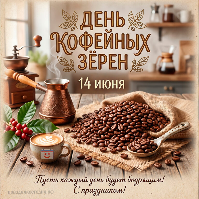 Открытка ко дню кофейных зёрен 14 июня