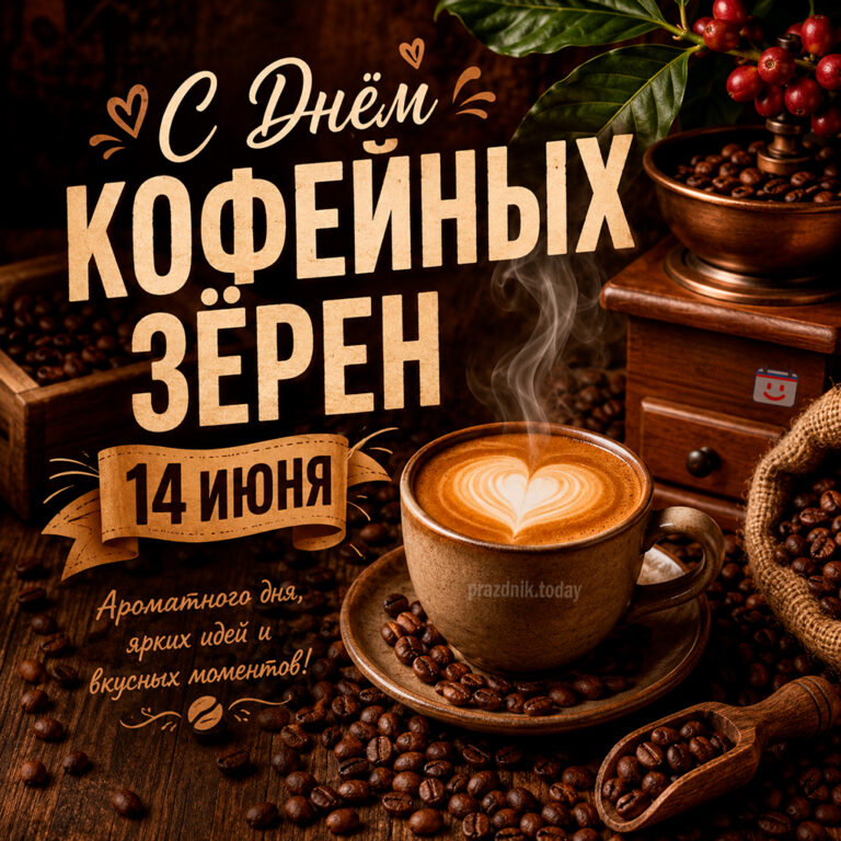 Открытка ко дню кофейных зёрен 14 июня