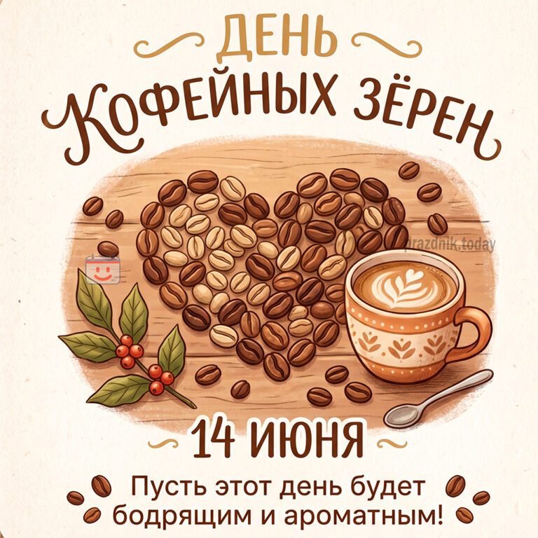 Открытка ко дню кофейных зёрен 14 июня