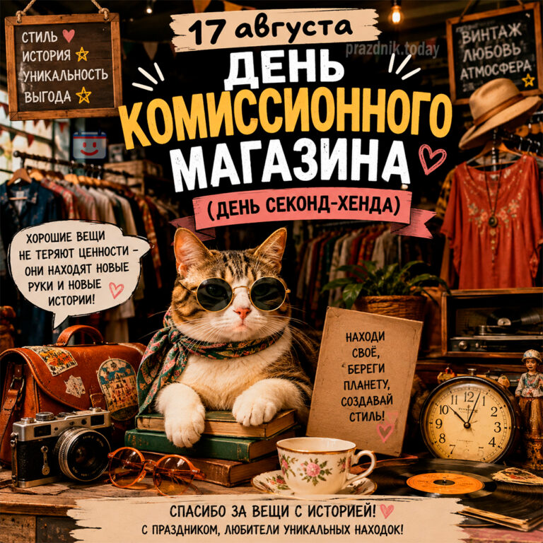 Открытка ко дню комиссионного магазина (День секонд-хенда) 17 августа