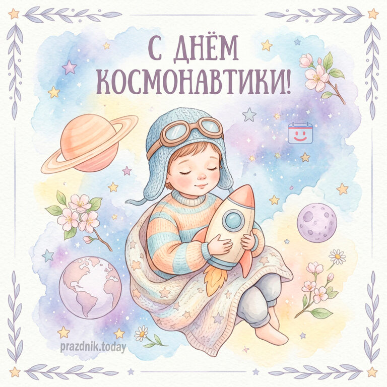 открытка с днём космонавтики 12 апреля