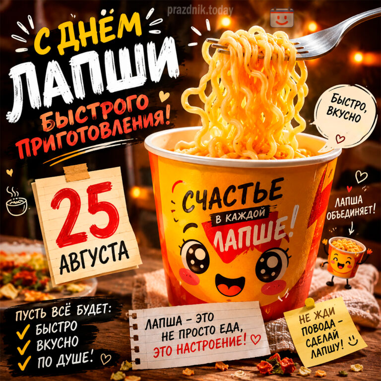 Открытка ко дню лапши быстрого приготовления 25 августа