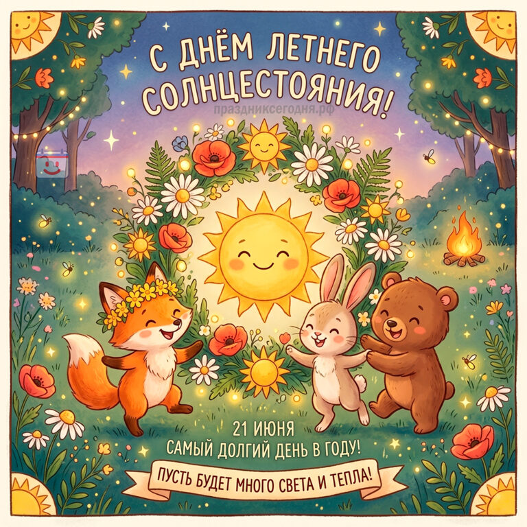 Открытка ко дню летнего солнцестояния 21 июня
