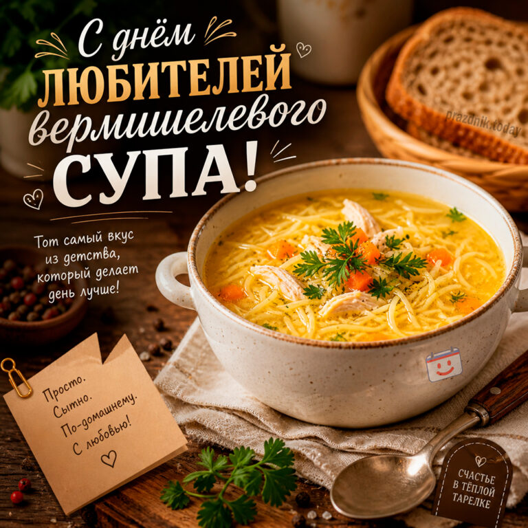 Открытка ко дню любителей вермишелевого супа 4 мая