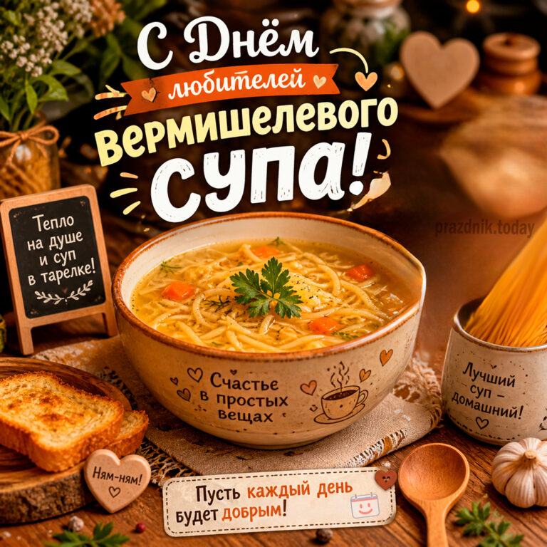 Открытка ко дню любителей вермишелевого супа 4 мая