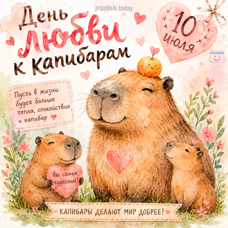 Открытка ко дню любви к капибарам 10 июля