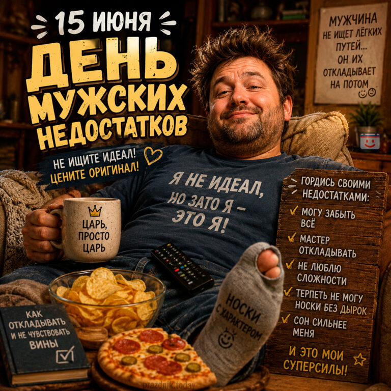 Открытка ко дню мужских недостатков 15 июня