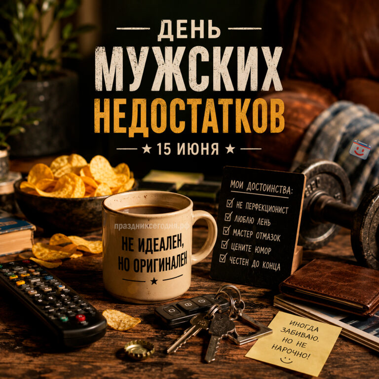 Открытка ко дню мужских недостатков 15 июня
