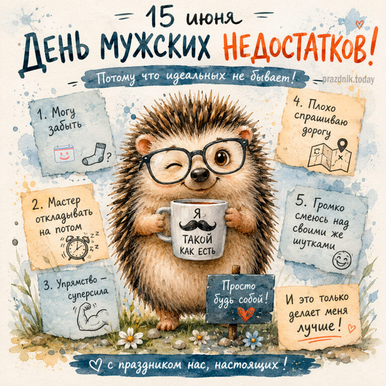 Открытка ко дню мужских недостатков 15 июня