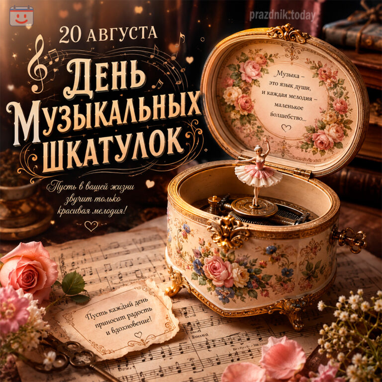Открытка ко дню музыкальных шкатулок 20 августа