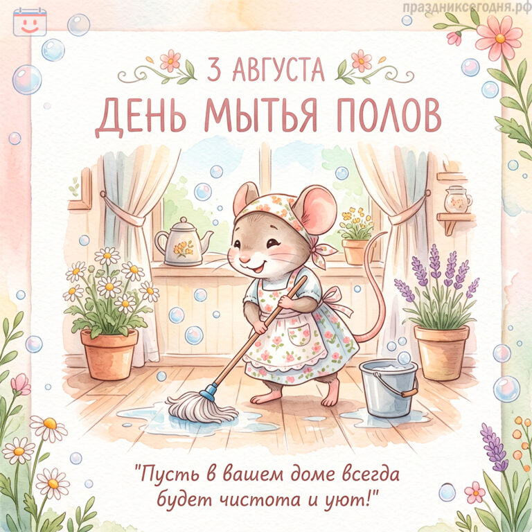 Открытка ко дню мытья полов 3 августа