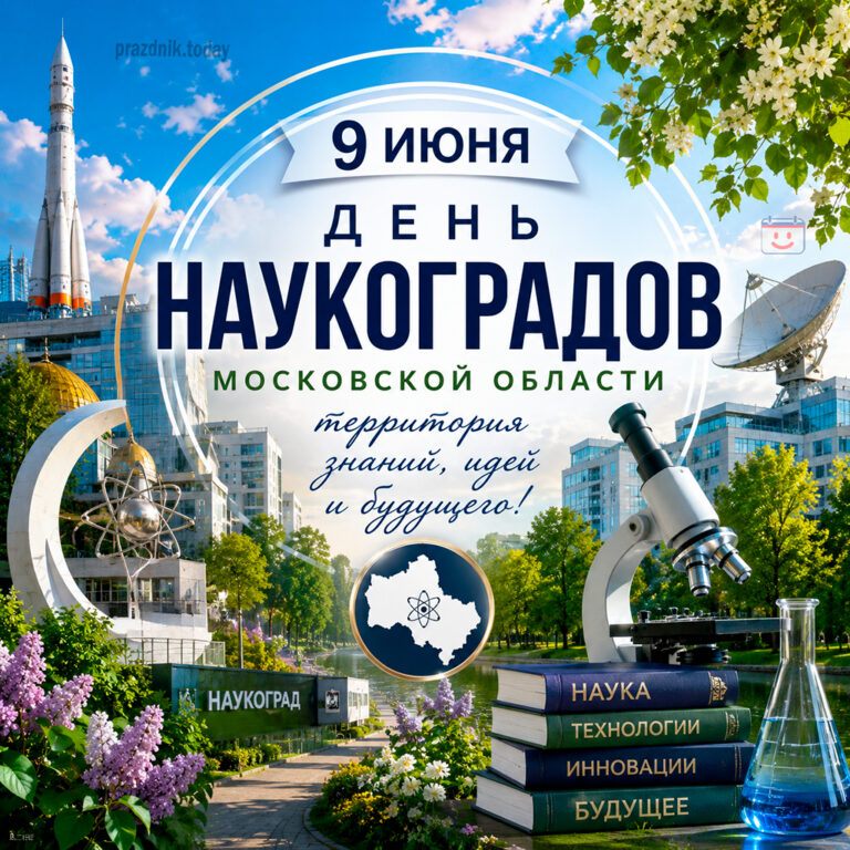 Открытка ко дню наукоградов Московской области 9 июня