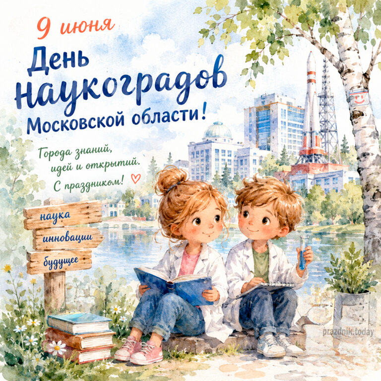 Открытка ко дню наукоградов Московской области 9 июня