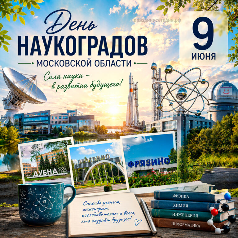 Открытка ко дню наукоградов Московской области 9 июня