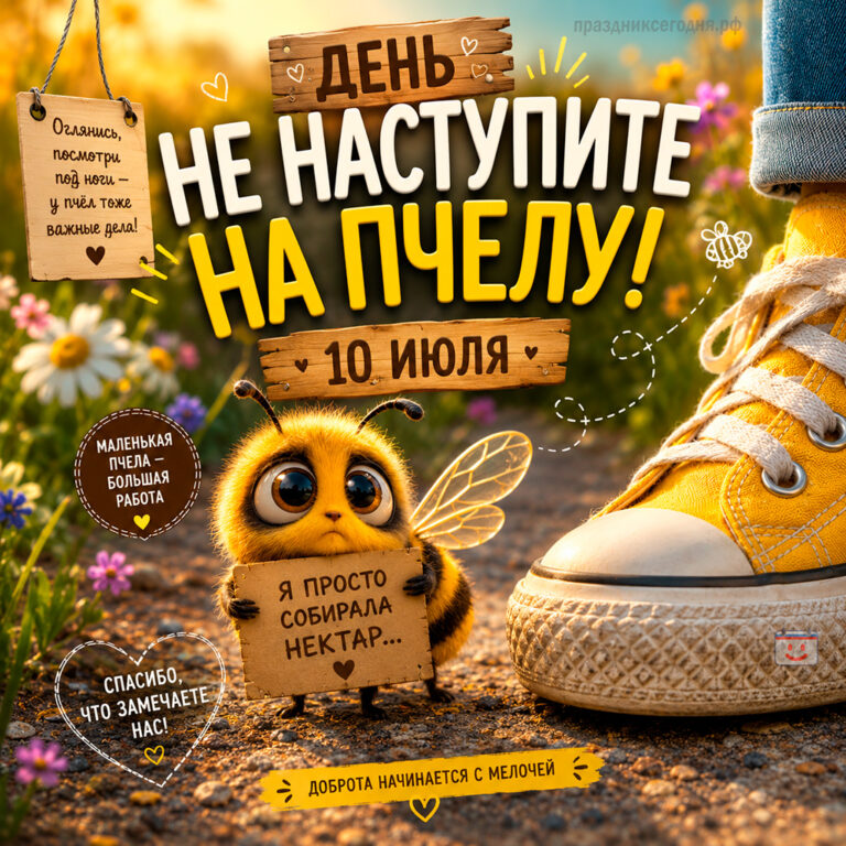 Открытка ко дню «Не наступите на пчелу» 10 июля
