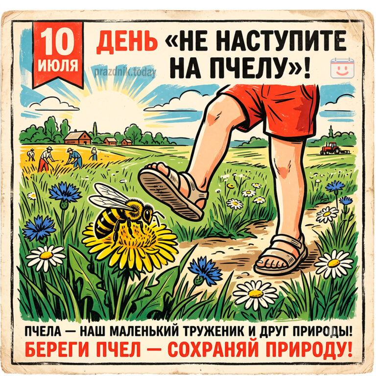 Открытка ко дню «Не наступите на пчелу» 10 июля