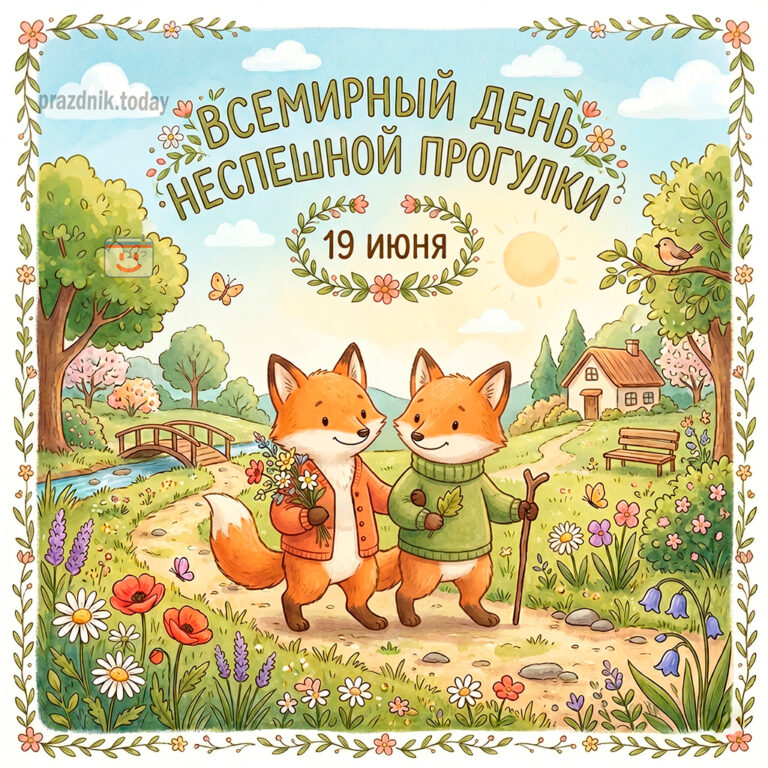 Открытка ко Всемирному дню неспешной прогулки 19 июня