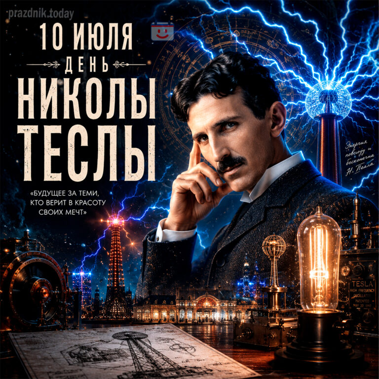 Открытка ко дню Николы Теслы 10 июля