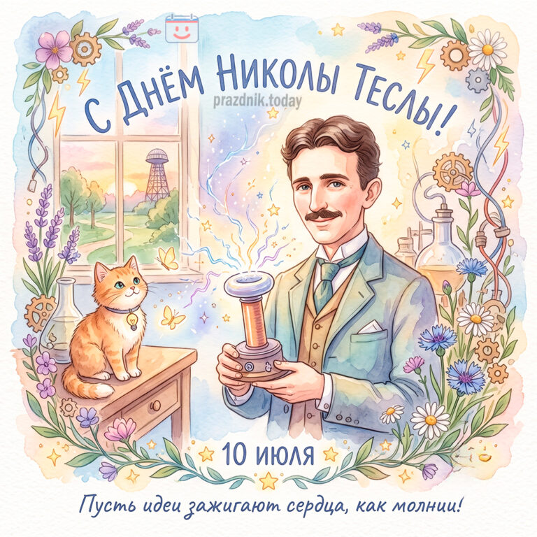 Открытка ко дню Николы Теслы 10 июля