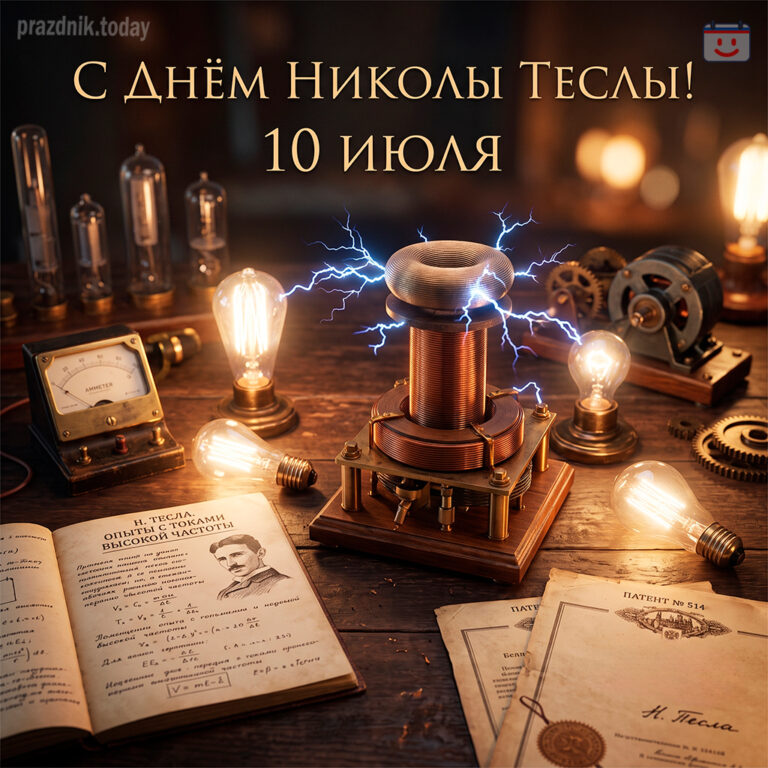 Открытка ко дню Николы Теслы 10 июля