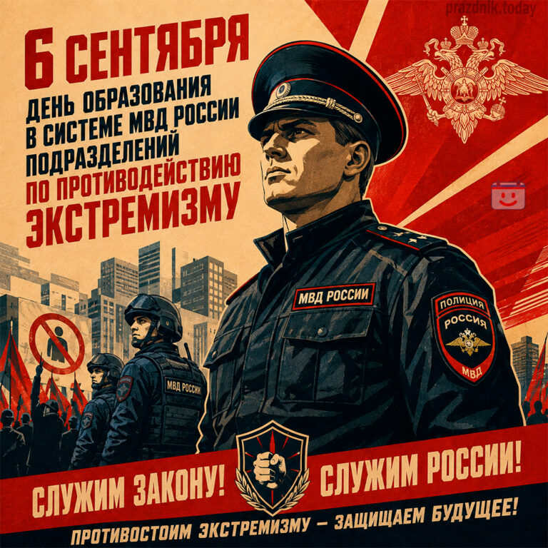 Открытка ко дню образования в системе МВД России подразделений по противодействию экстремизму 6 сентября
