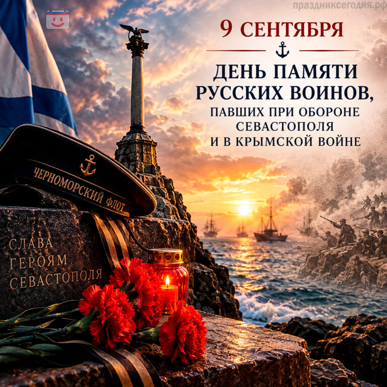 Открытка ко дню памяти русских воинов, павших при обороне Севастополя и в Крымской войне 9 сентября