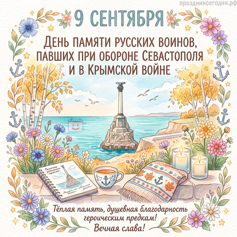 Открытка ко дню памяти русских воинов, павших при обороне Севастополя и в Крымской войне 9 сентября